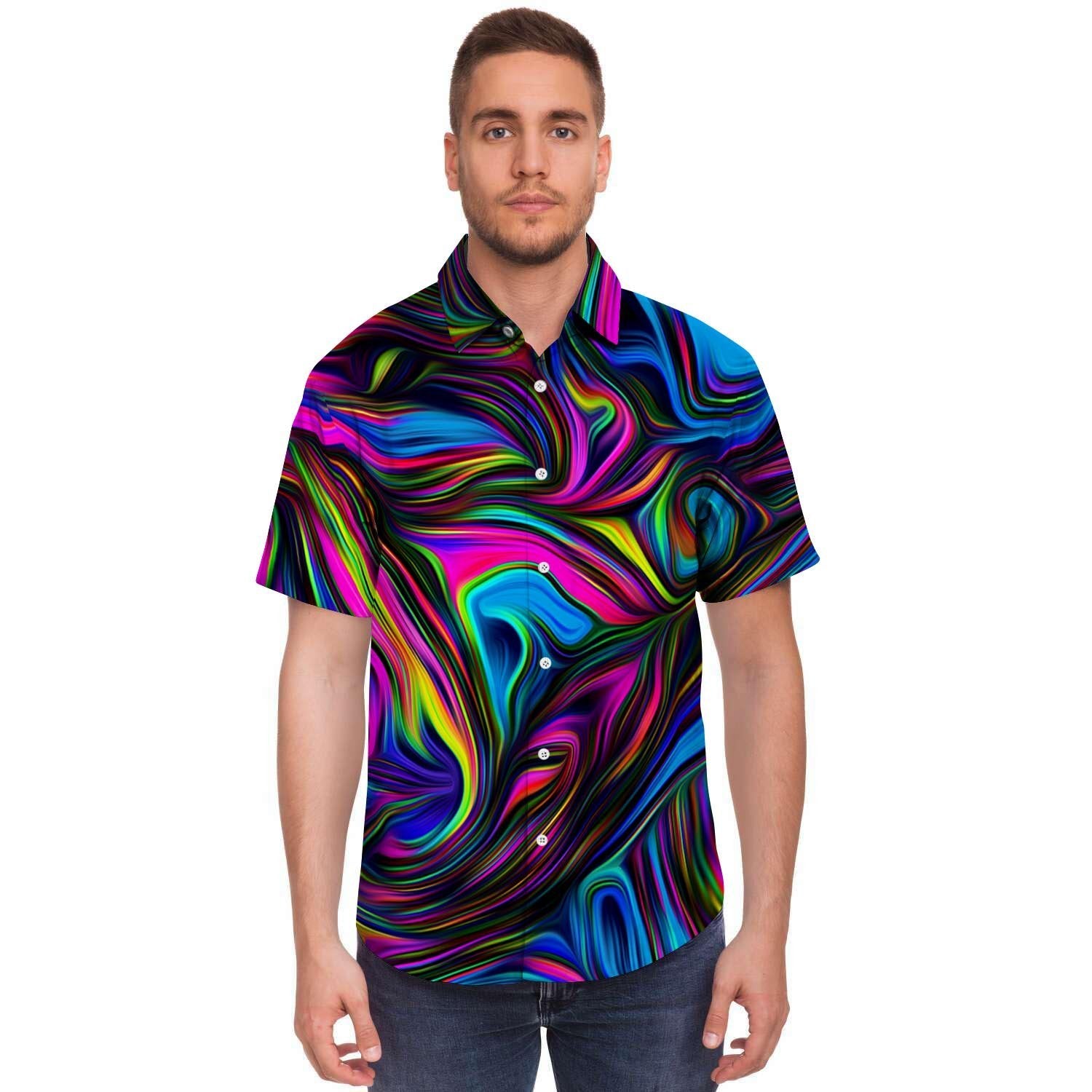 Abstract Psychedelic Men's Short Sleeve Shirt-grizzshop