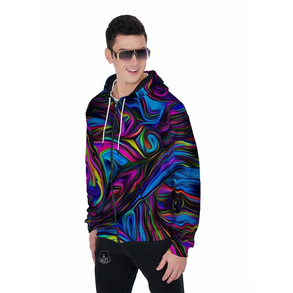 Abstract Psychedelic Men's Zip Up Hoodie-grizzshop