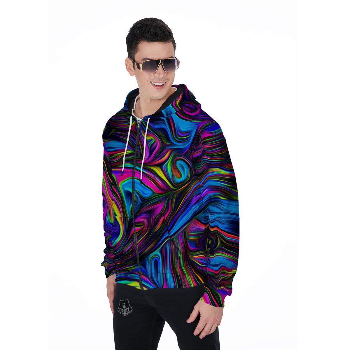 Abstract Psychedelic Men's Zip Up Hoodie-grizzshop