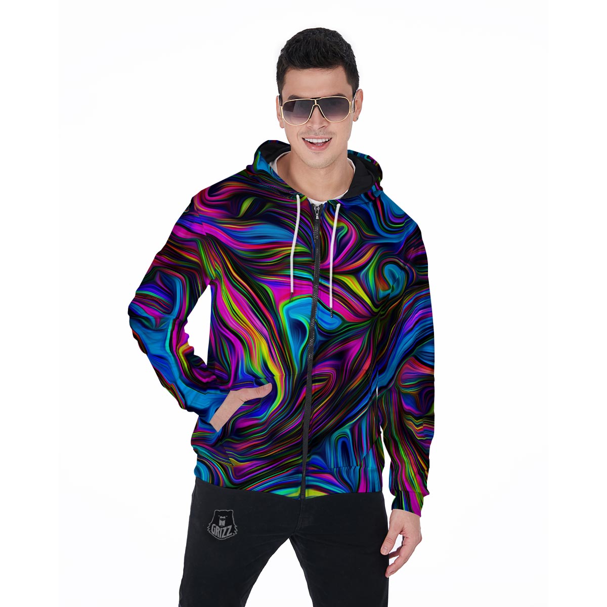 Abstract Psychedelic Men's Zip Up Hoodie-grizzshop