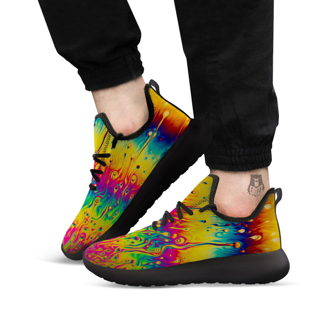 Abstract Psychedelic Rainbow Acid Print Black Athletic Shoes-grizzshop