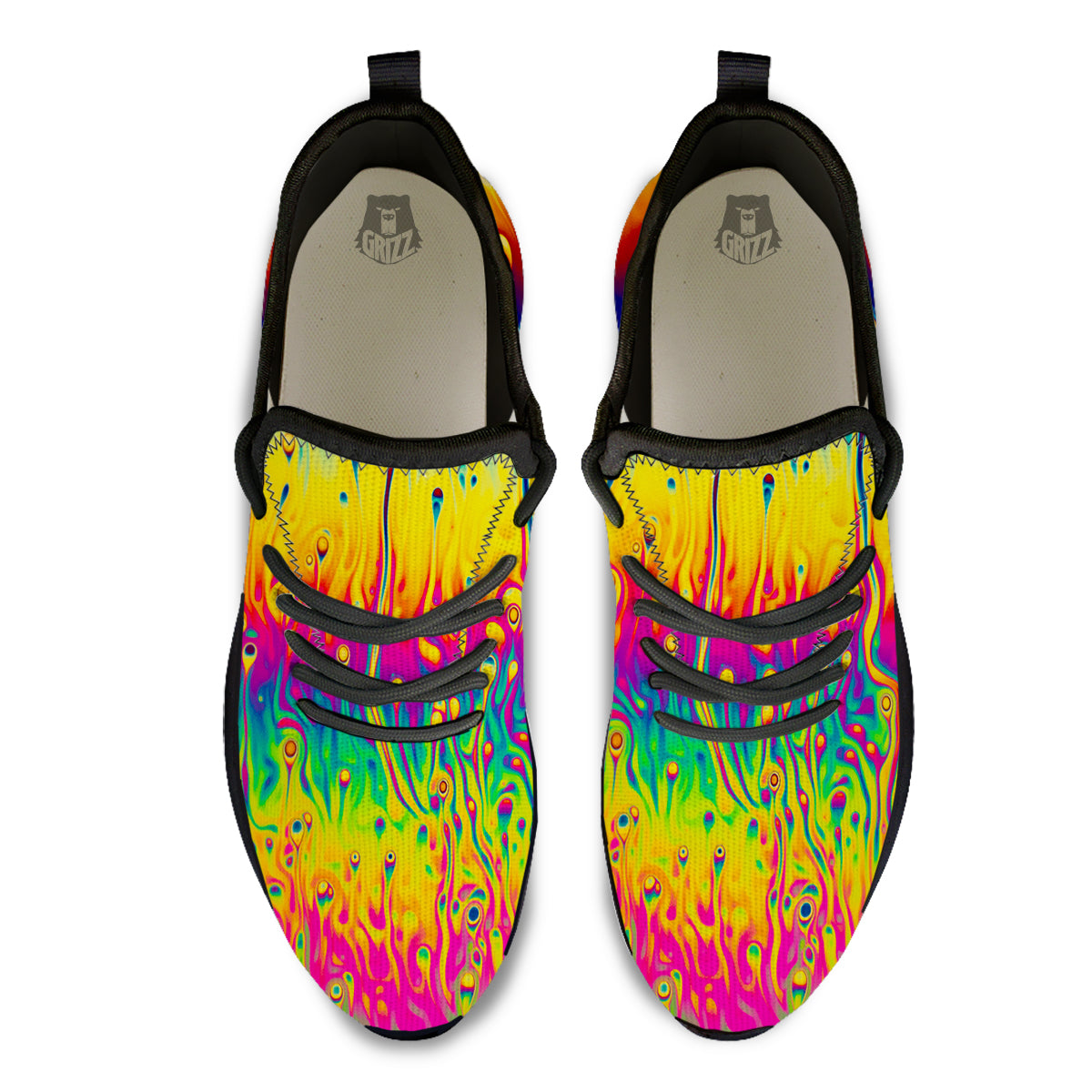 Abstract Psychedelic Rainbow Acid Print Black Athletic Shoes-grizzshop