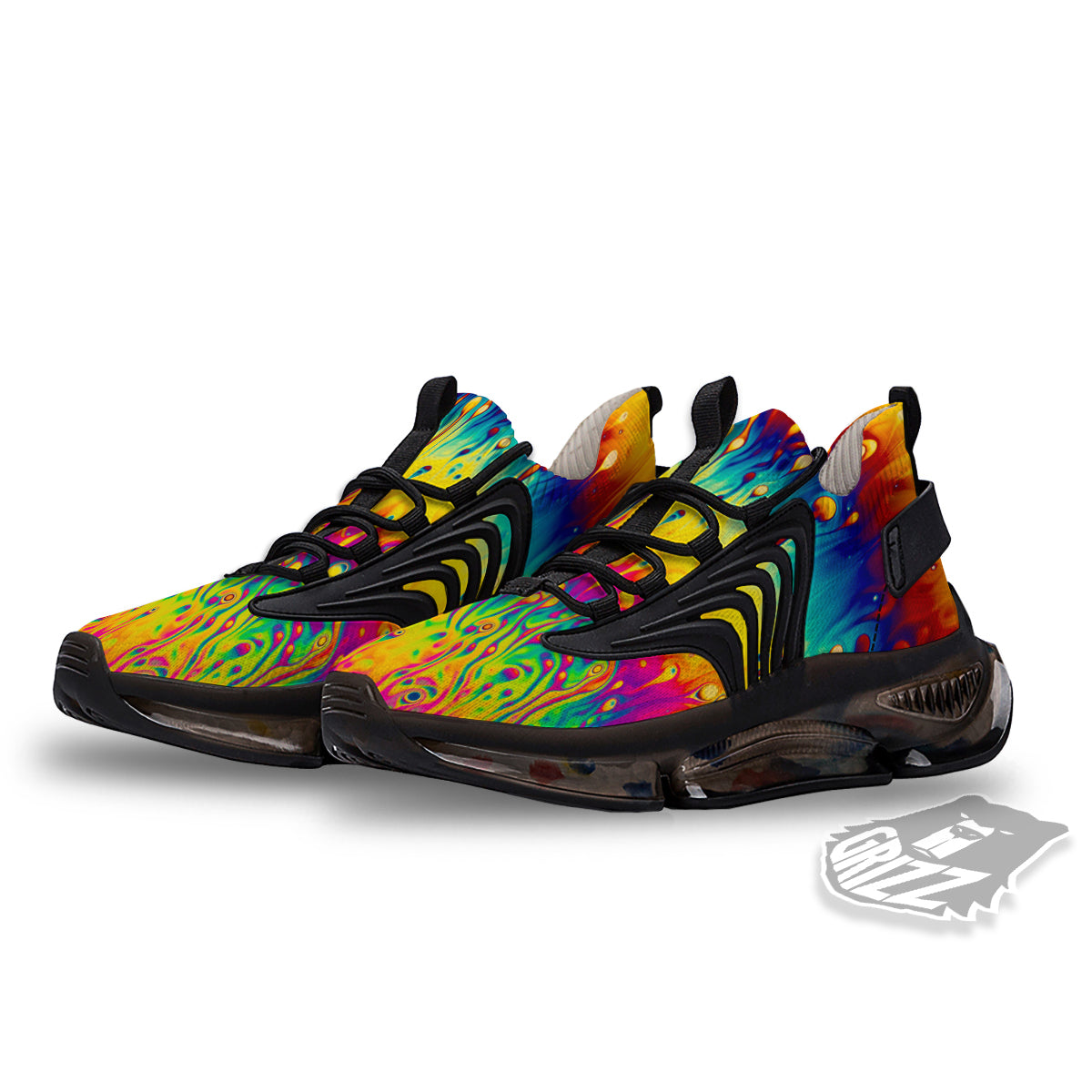 Abstract Psychedelic Rainbow Acid Print Black Gym Shoes-grizzshop