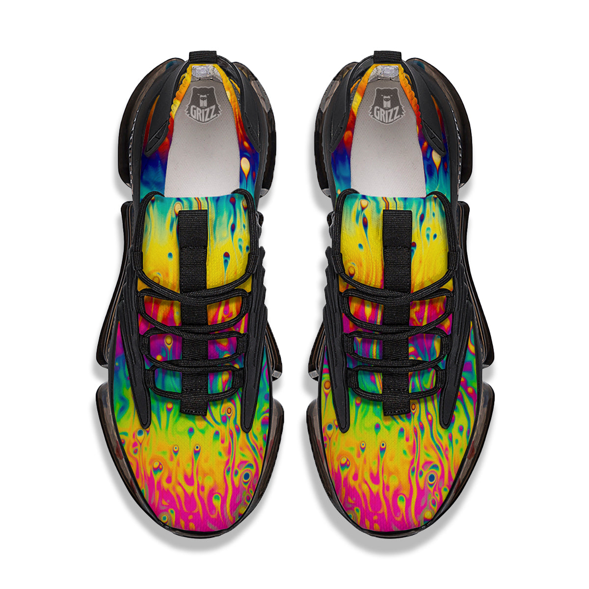 Abstract Psychedelic Rainbow Acid Print Black Gym Shoes-grizzshop