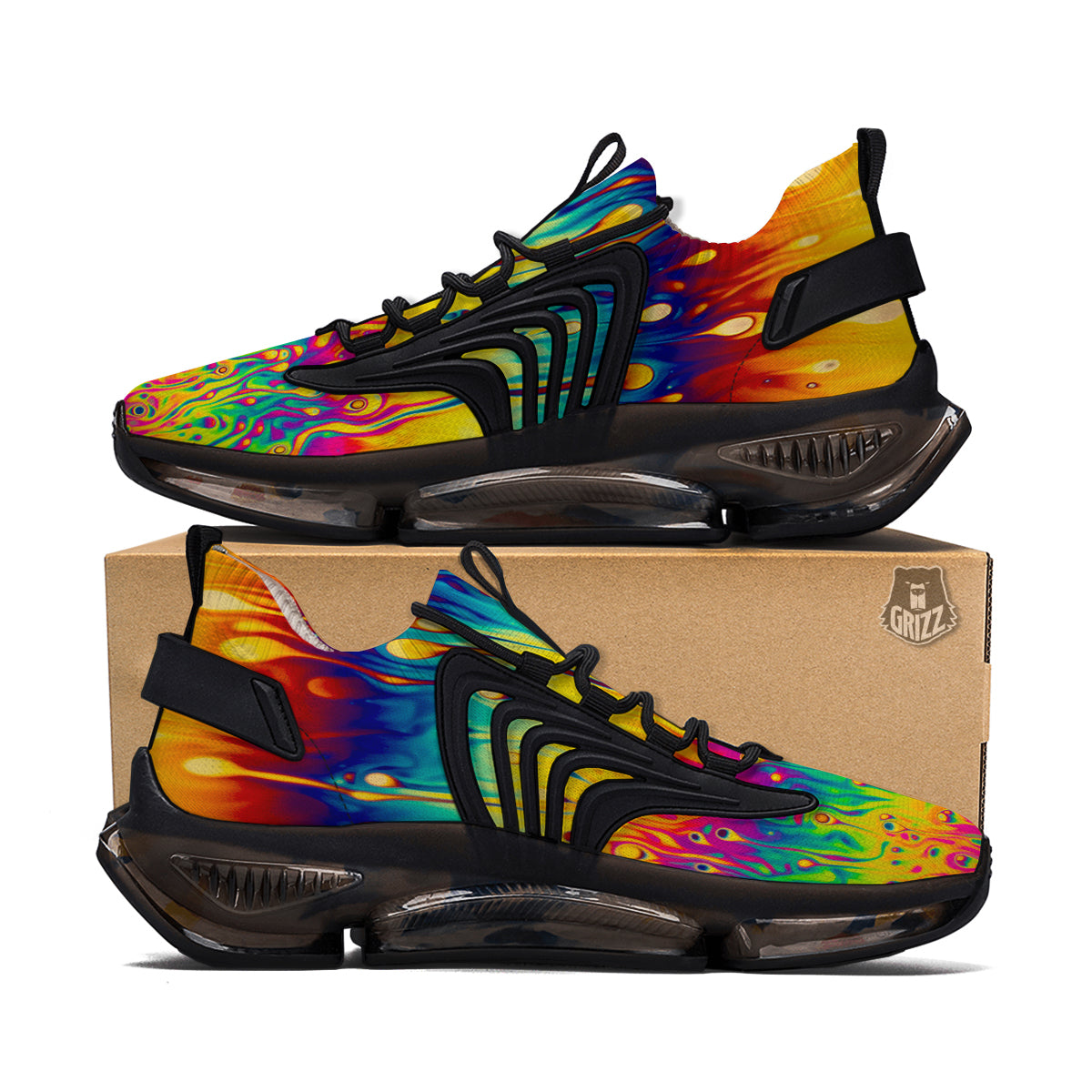 Abstract Psychedelic Rainbow Acid Print Black Gym Shoes-grizzshop