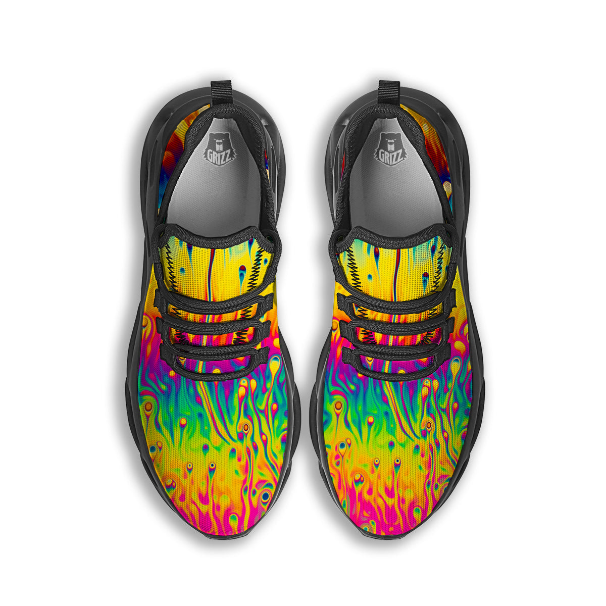 Abstract Psychedelic Rainbow Acid Print Black Running Shoes-grizzshop
