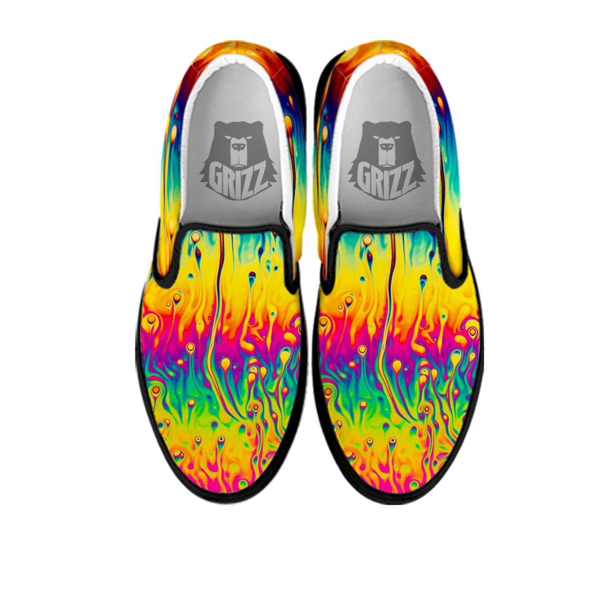 Abstract Psychedelic Rainbow Acid Print Black Slip On Shoes-grizzshop