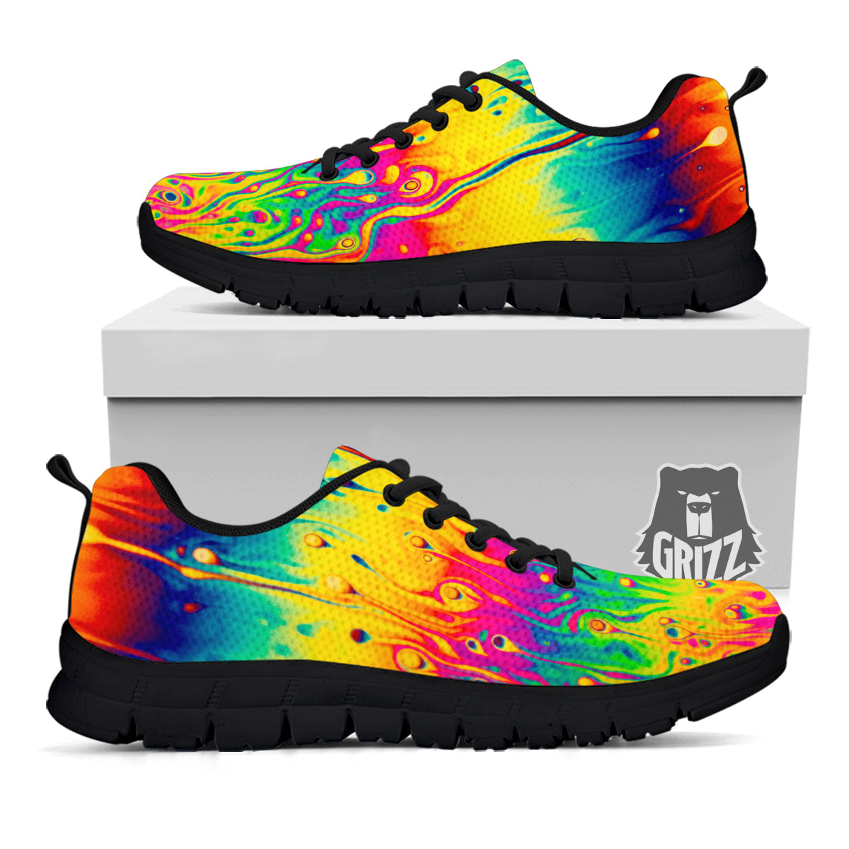 Abstract Psychedelic Rainbow Acid Print Black Sneaker-grizzshop