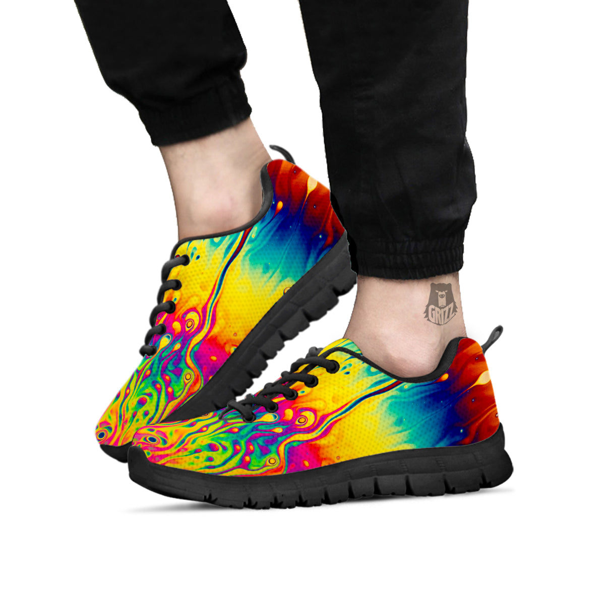 Abstract Psychedelic Rainbow Acid Print Black Sneaker-grizzshop