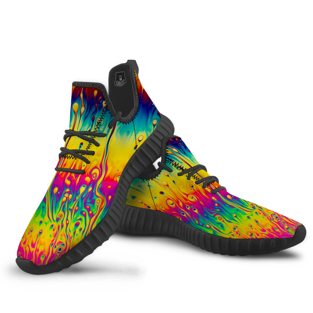 Abstract Psychedelic Rainbow Acid Print Black Walking Shoes-grizzshop
