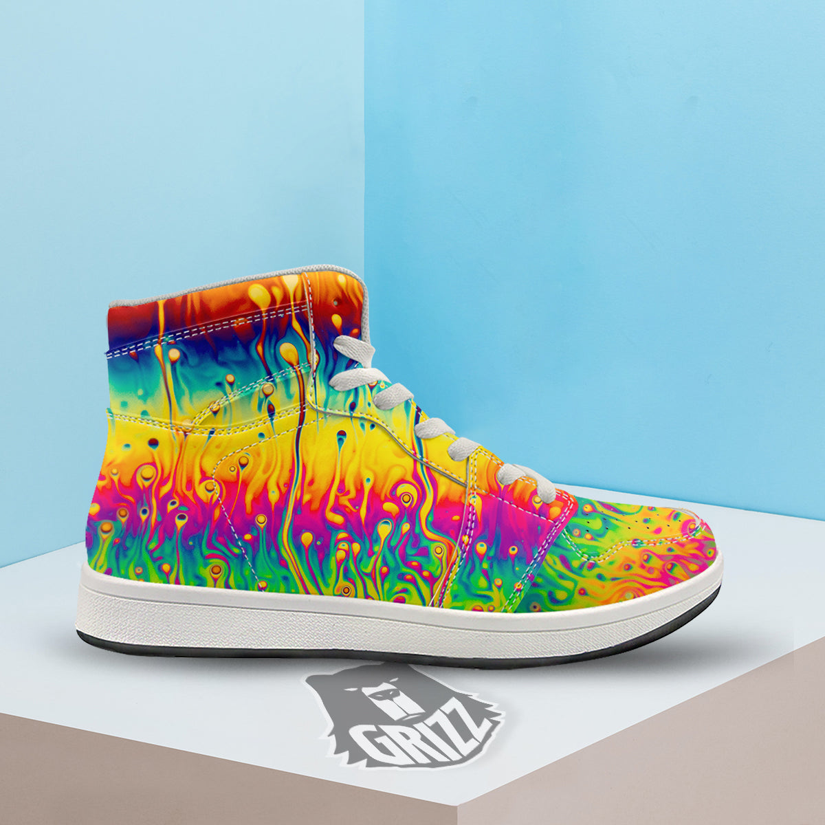 Abstract Psychedelic Rainbow Acid Print High Top Sneakers-grizzshop