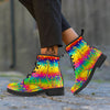 Abstract Psychedelic Rainbow Acid Print Leather Boots-grizzshop