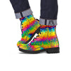 Abstract Psychedelic Rainbow Acid Print Leather Boots-grizzshop