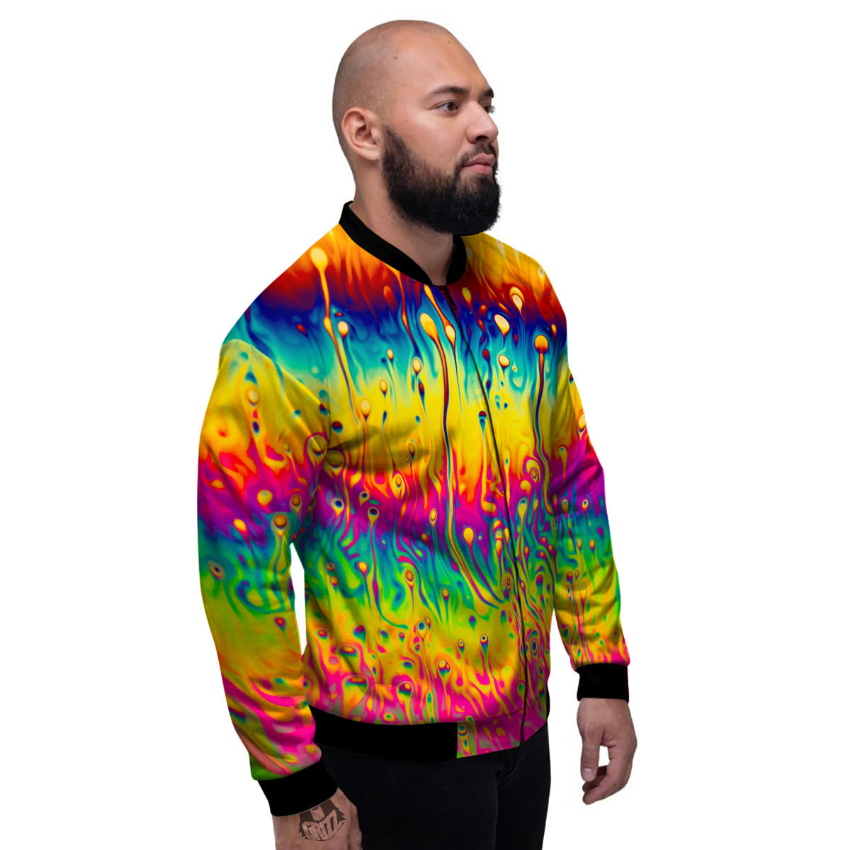 Abstract Psychedelic Rainbow Acid Print Men's Bomber Jacket-grizzshop