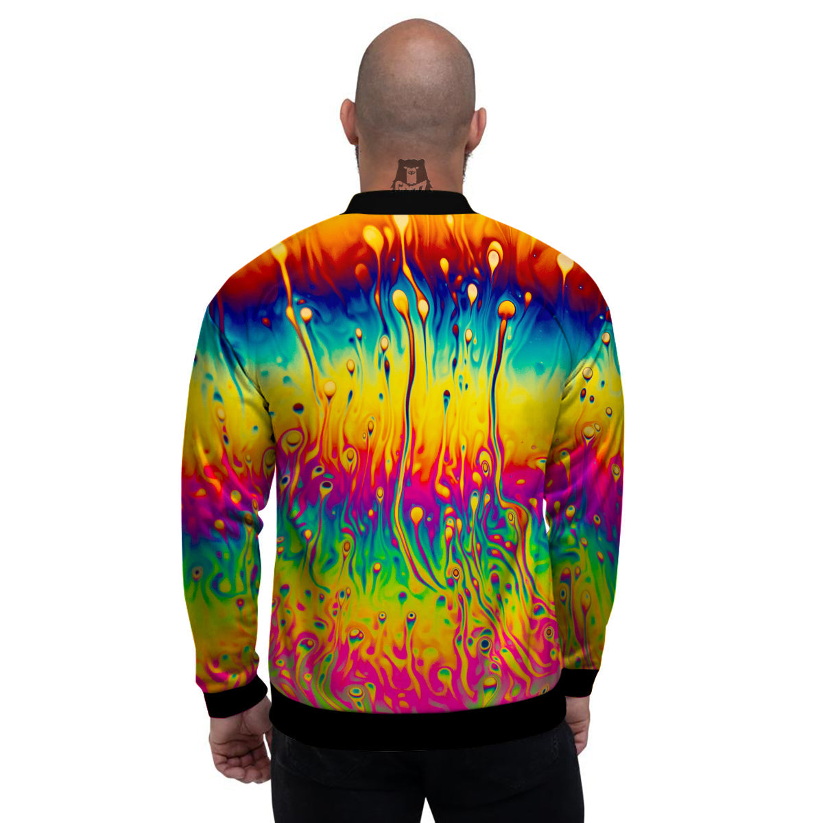 Abstract Psychedelic Rainbow Acid Print Men's Bomber Jacket-grizzshop