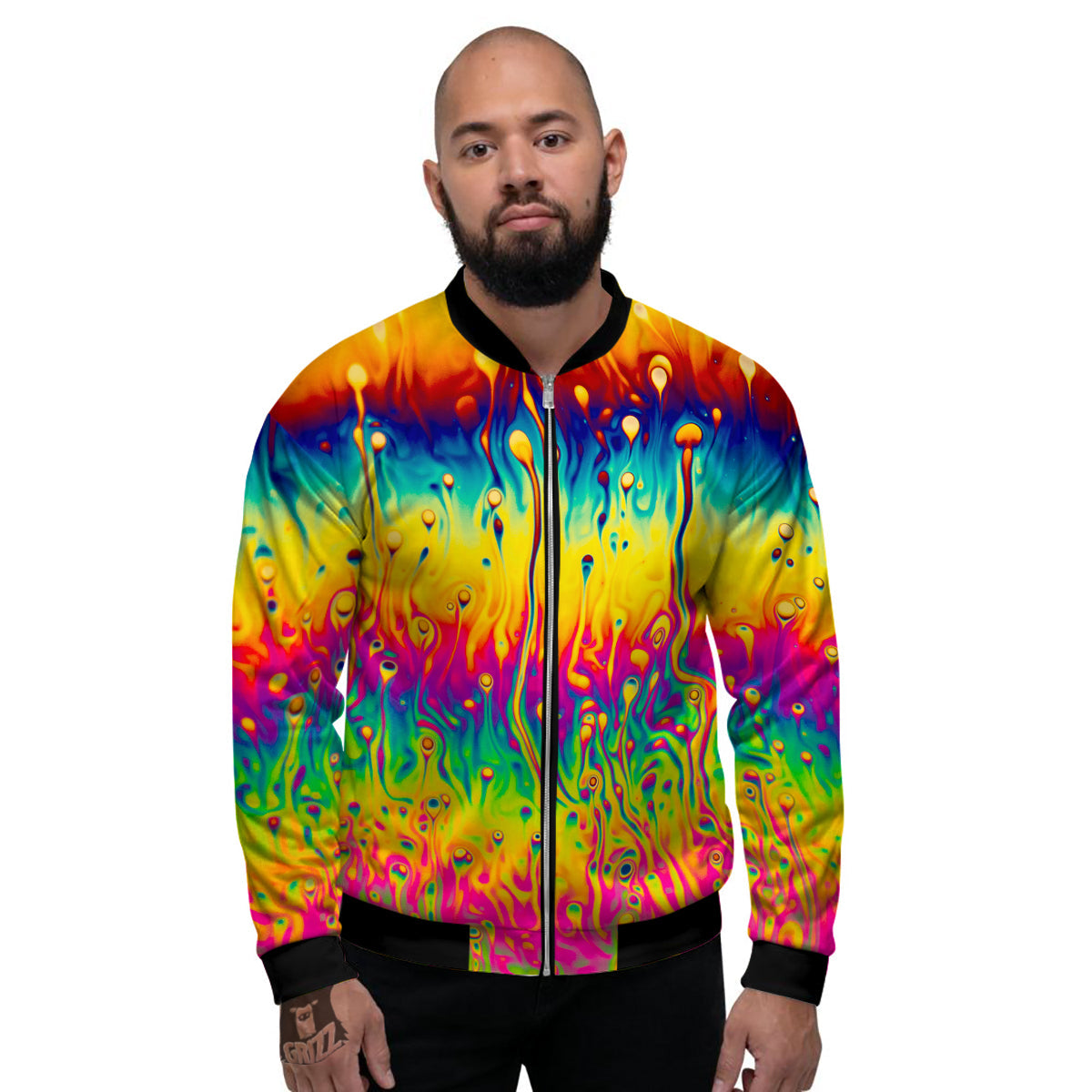 Abstract Psychedelic Rainbow Acid Print Men's Bomber Jacket-grizzshop