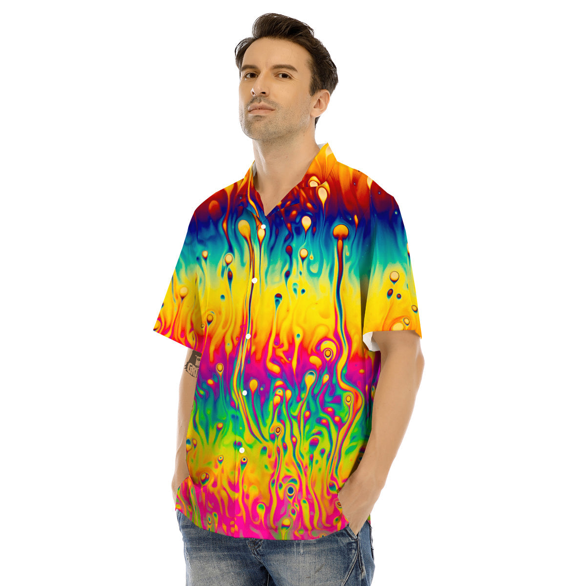 Abstract Psychedelic Rainbow Acid Print Men's Hawaiian Shirt-grizzshop