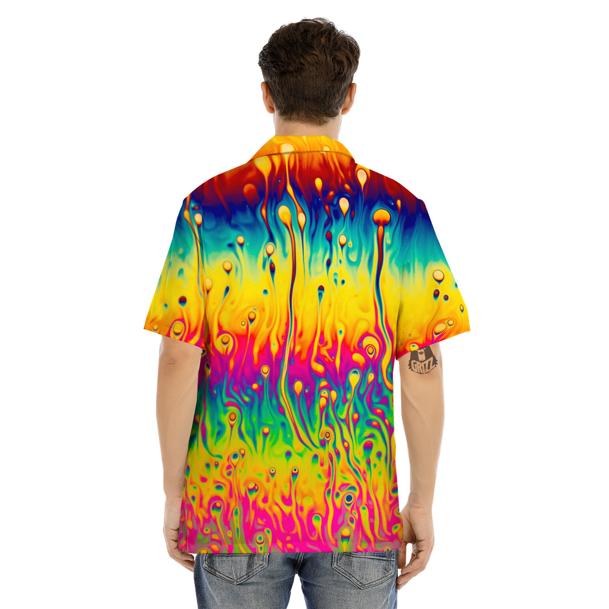 Abstract Psychedelic Rainbow Acid Print Men's Hawaiian Shirt-grizzshop