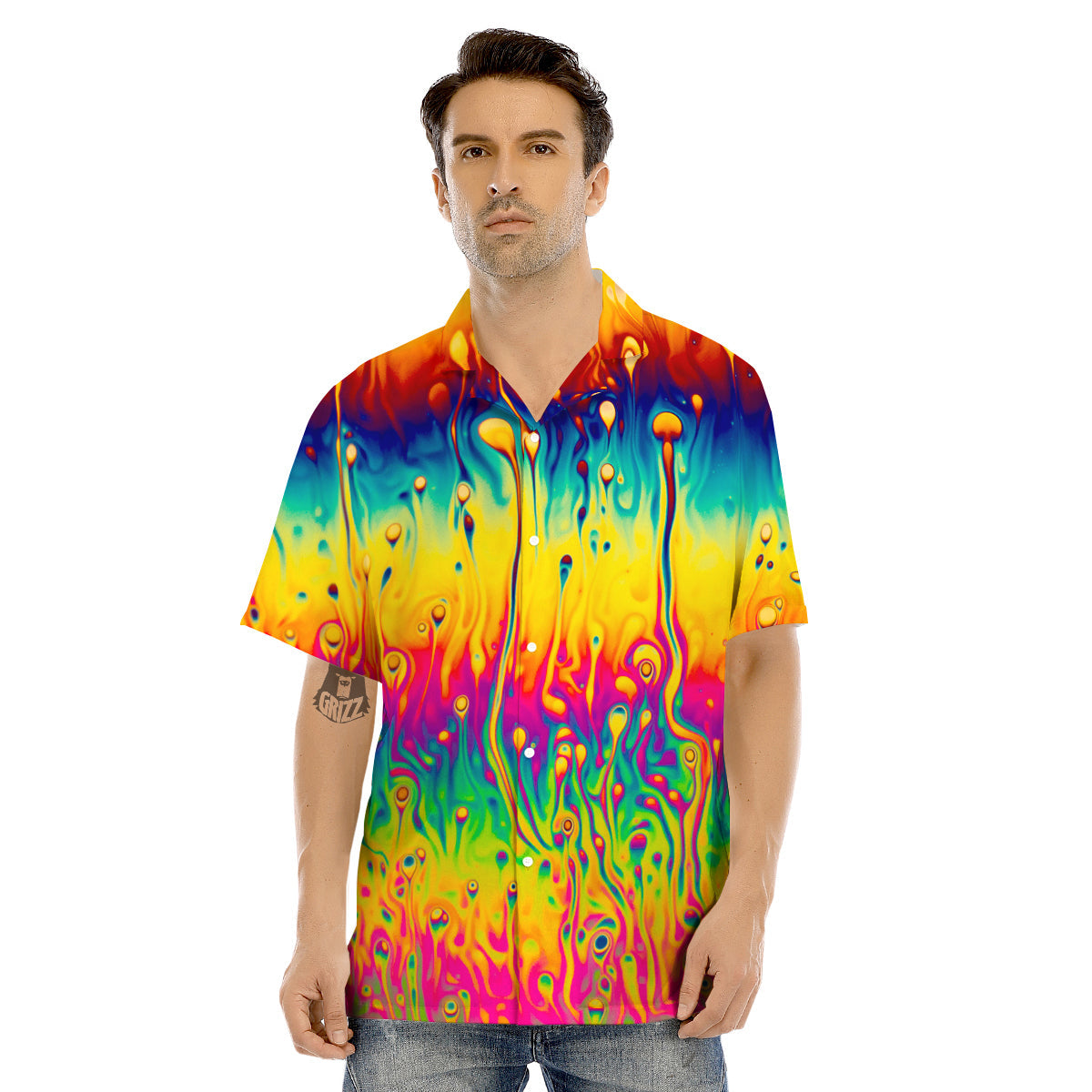Abstract Psychedelic Rainbow Acid Print Men's Hawaiian Shirt-grizzshop