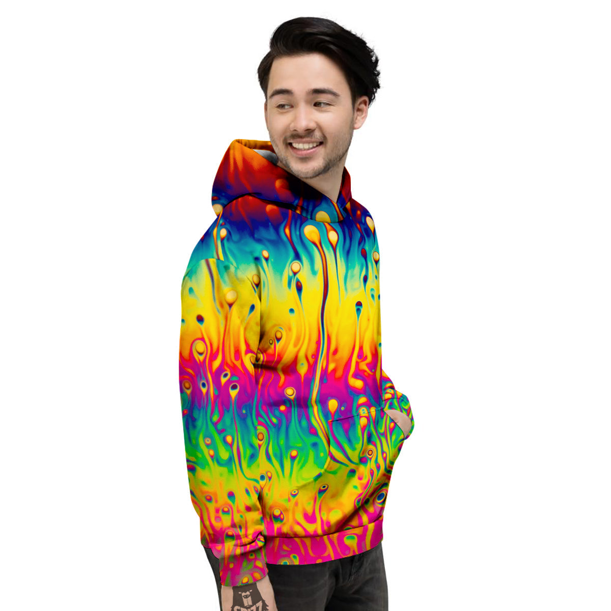Abstract Psychedelic Rainbow Acid Print Men's Hoodie-grizzshop