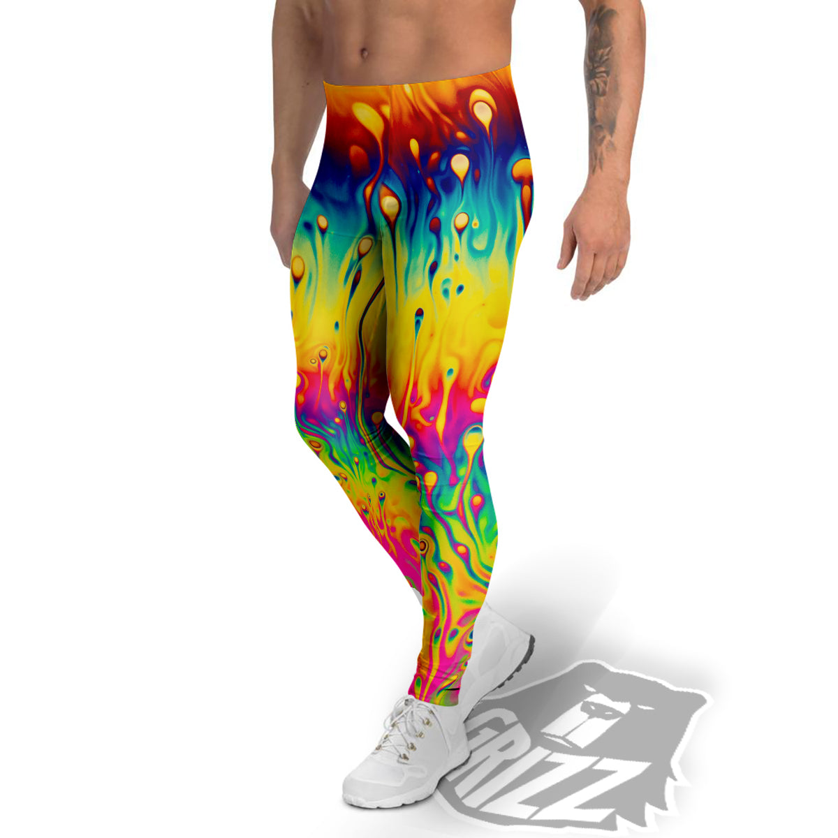 Abstract Psychedelic Rainbow Acid Print Men's Leggings-grizzshop