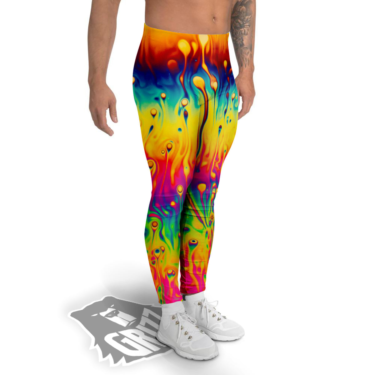 Abstract Psychedelic Rainbow Acid Print Men's Leggings-grizzshop