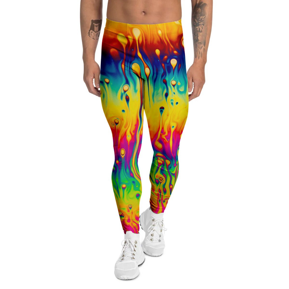 Abstract Psychedelic Rainbow Acid Print Men's Leggings-grizzshop