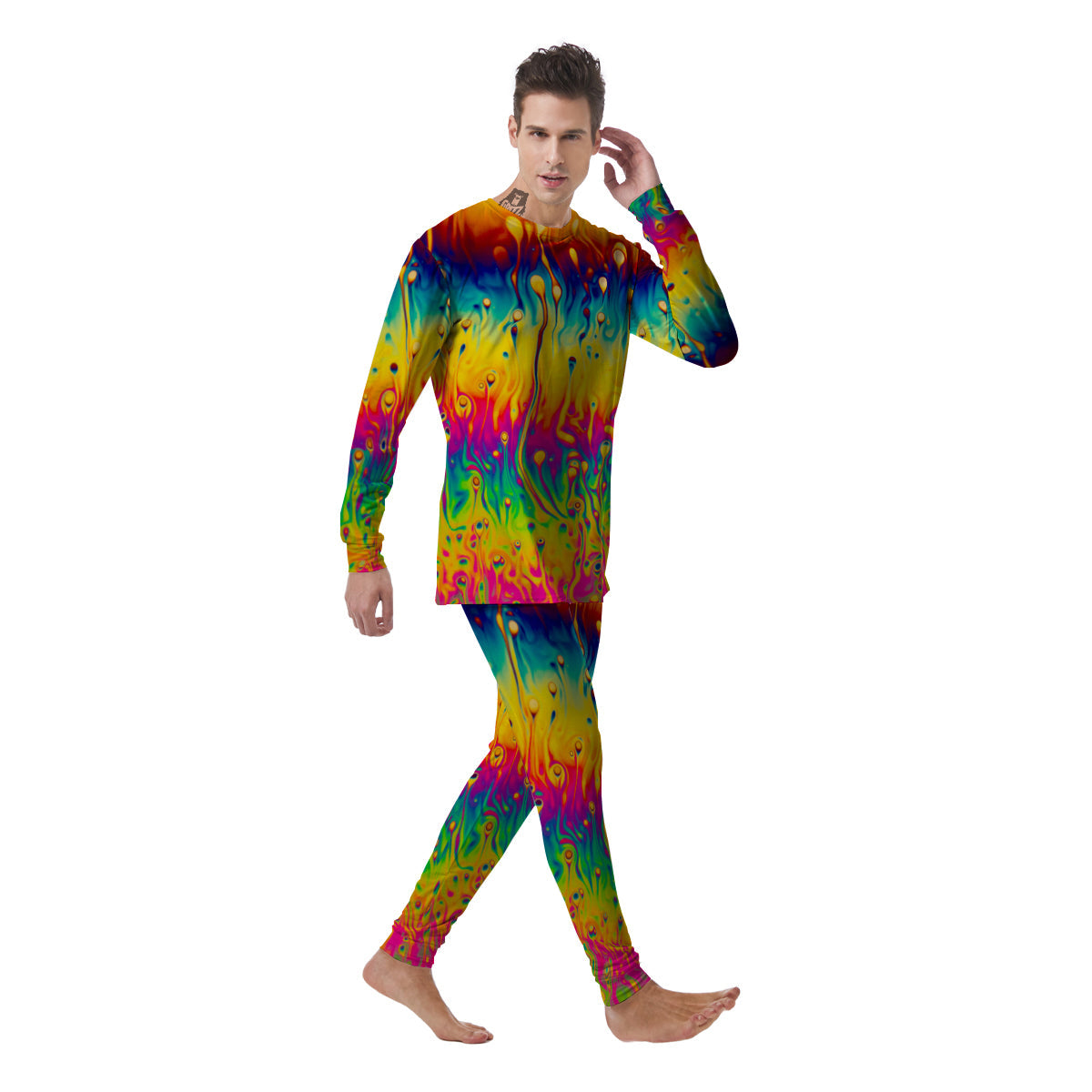 Abstract Psychedelic Rainbow Acid Print Men's Pajamas-grizzshop