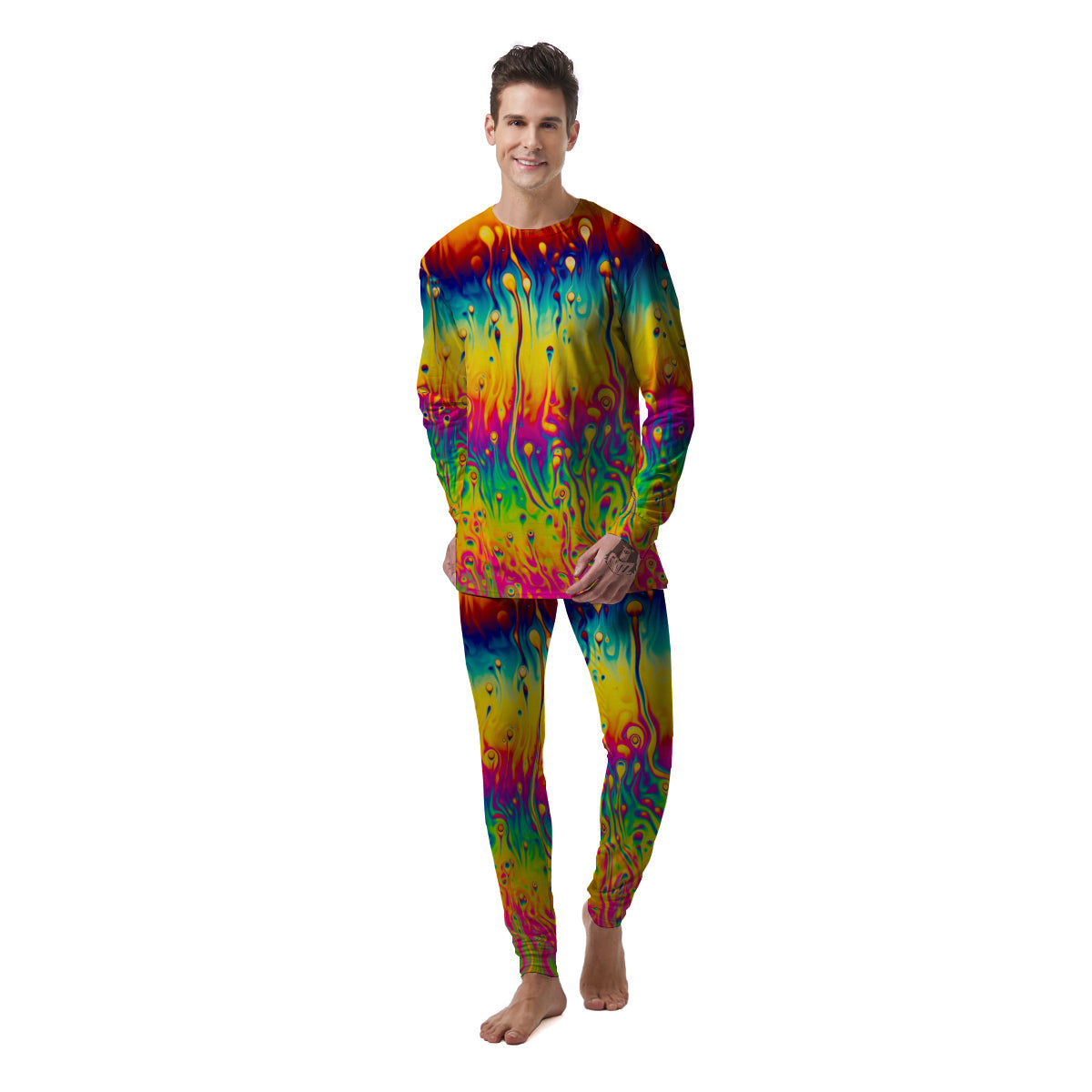 Abstract Psychedelic Rainbow Acid Print Men's Pajamas-grizzshop