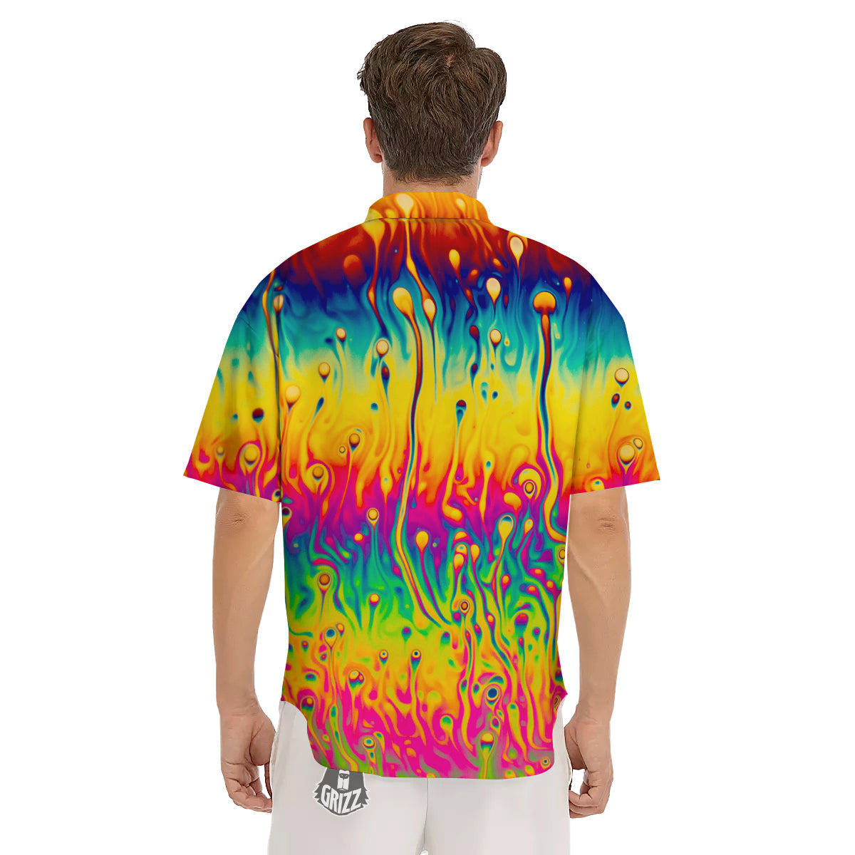 Abstract Psychedelic Rainbow Acid Print Men's Short Sleeve Shirts-grizzshop