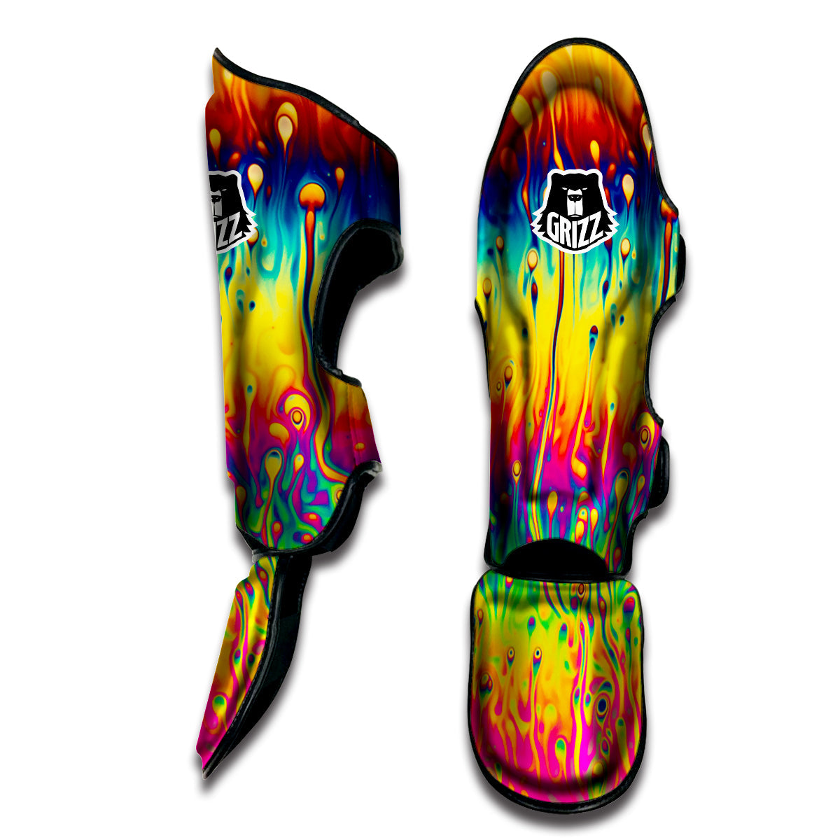 Abstract Psychedelic Rainbow Acid Print Muay Thai Shin Guards-grizzshop