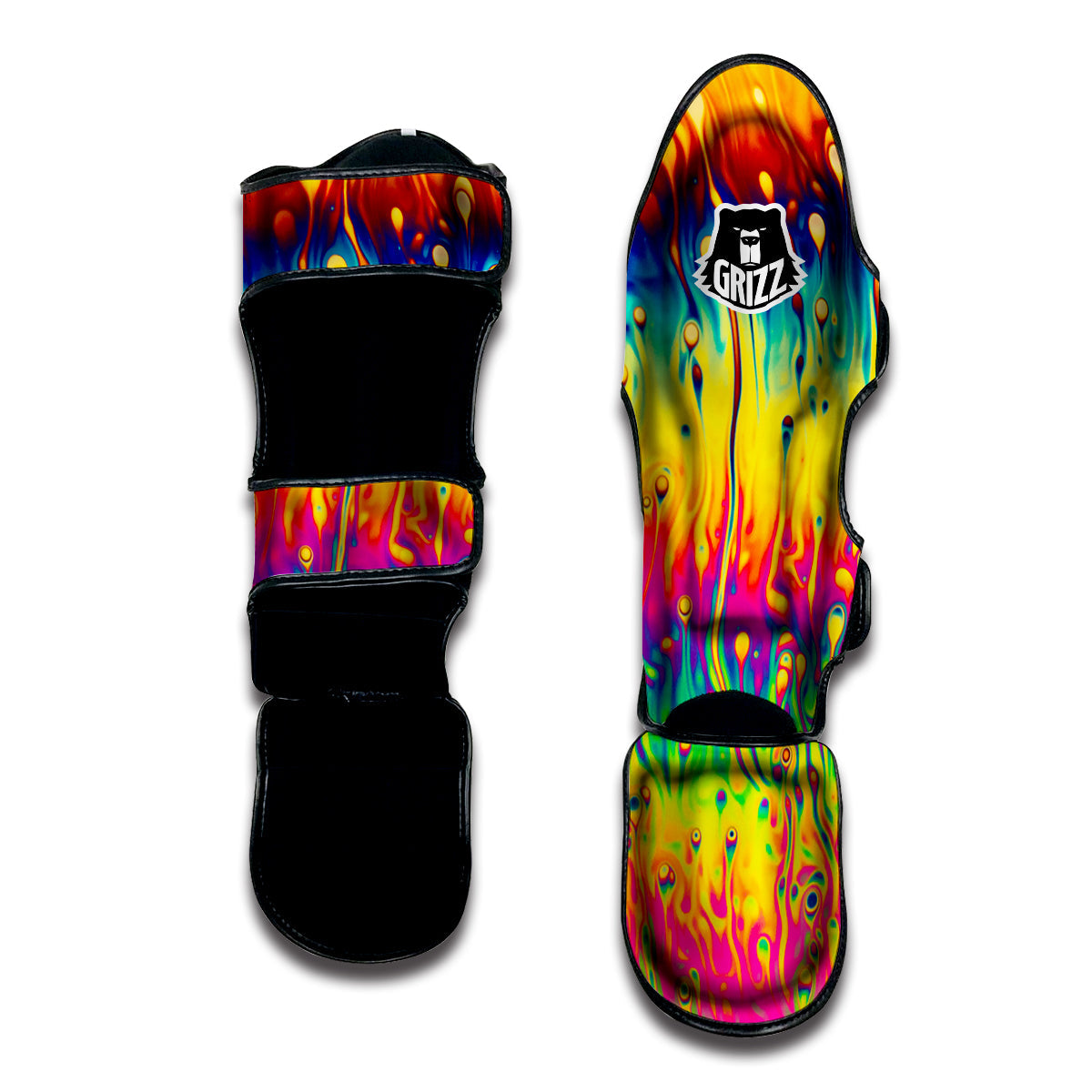 Abstract Psychedelic Rainbow Acid Print Muay Thai Shin Guards-grizzshop
