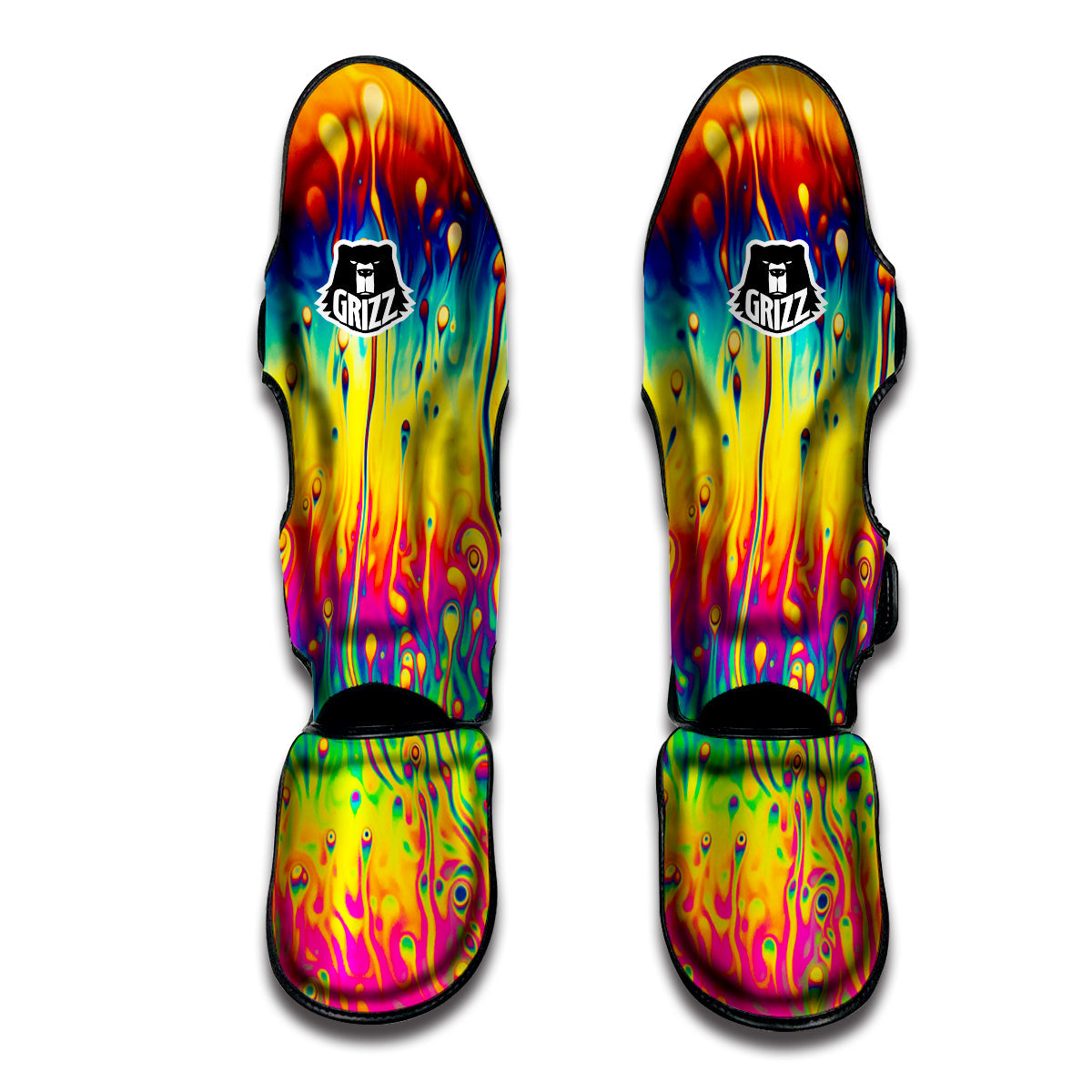 Abstract Psychedelic Rainbow Acid Print Muay Thai Shin Guards-grizzshop