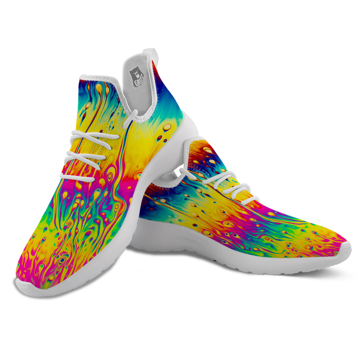 Abstract Psychedelic Rainbow Acid Print White Athletic Shoes-grizzshop