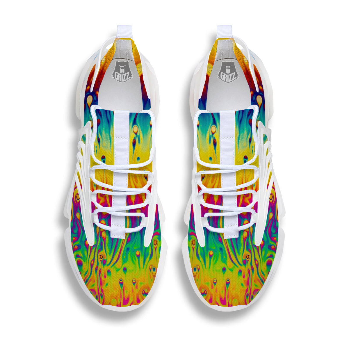 Abstract Psychedelic Rainbow Acid Print White Gym Shoes-grizzshop