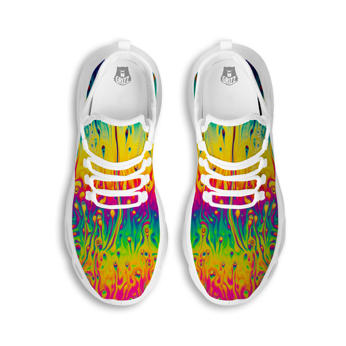 Abstract Psychedelic Rainbow Acid Print White Running Shoes-grizzshop