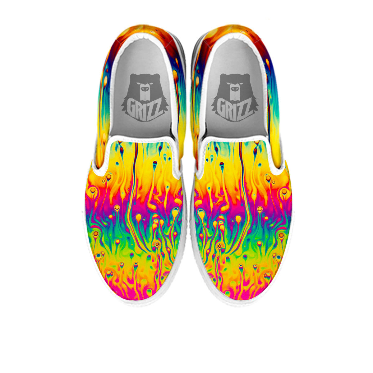 Abstract Psychedelic Rainbow Acid Print White Slip On Shoes-grizzshop