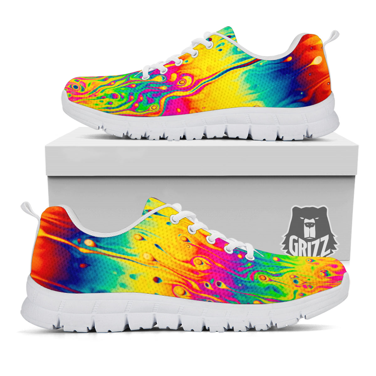 Abstract Psychedelic Rainbow Acid Print White Sneaker-grizzshop