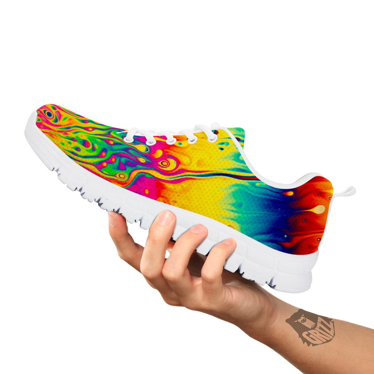 Abstract Psychedelic Rainbow Acid Print White Sneaker-grizzshop