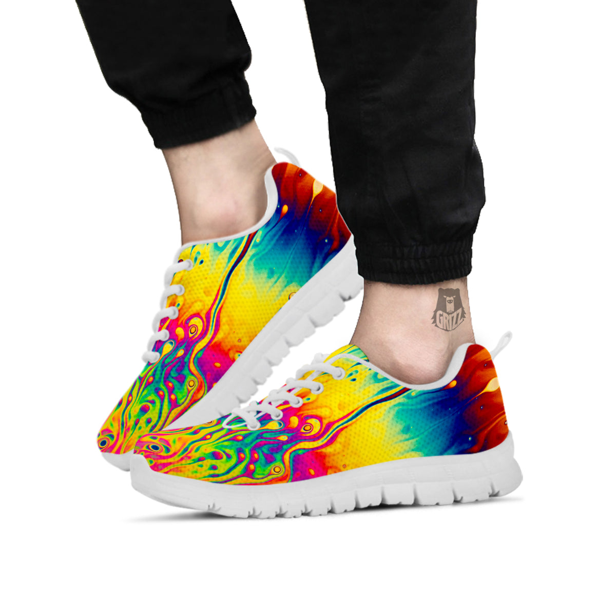 Abstract Psychedelic Rainbow Acid Print White Sneaker-grizzshop