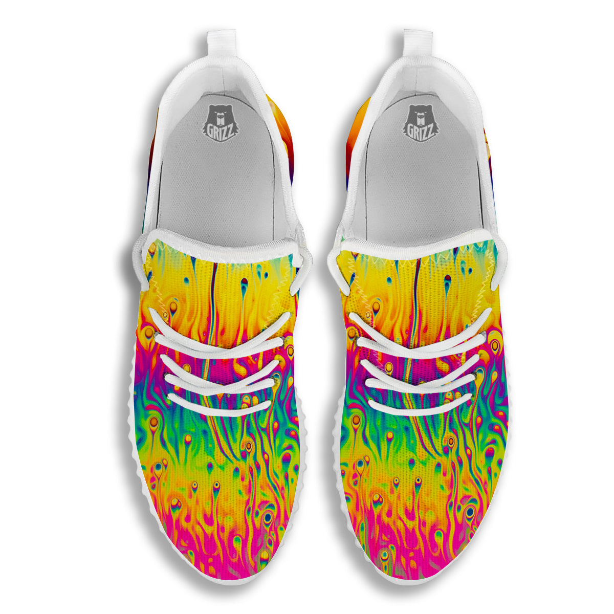 Abstract Psychedelic Rainbow Acid Print White Walking Shoes-grizzshop
