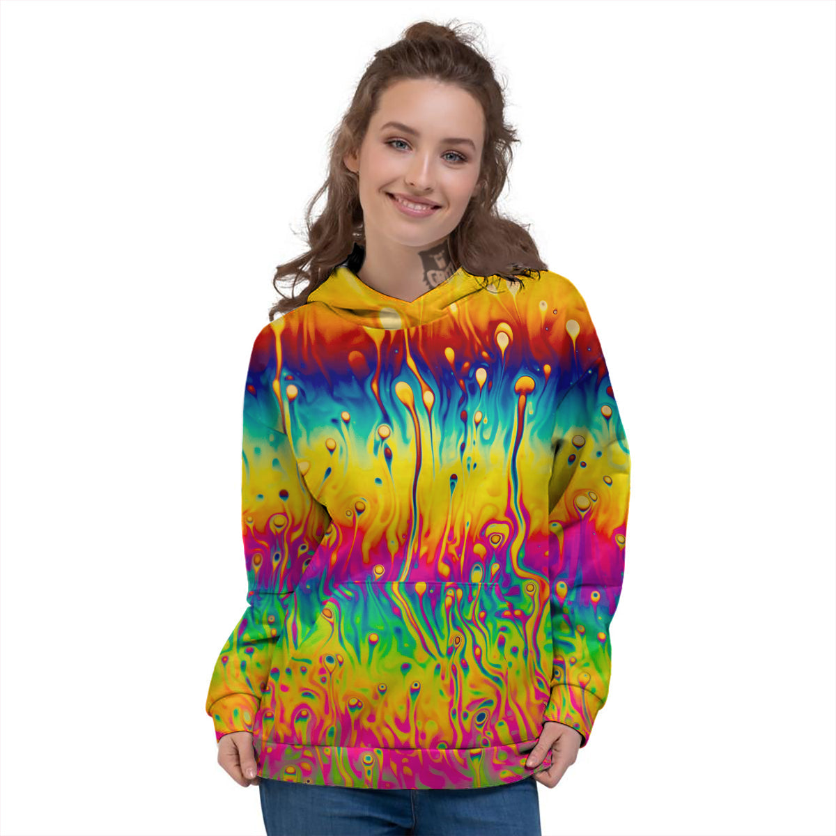 Abstract Psychedelic Rainbow Acid Print Women's Hoodie-grizzshop