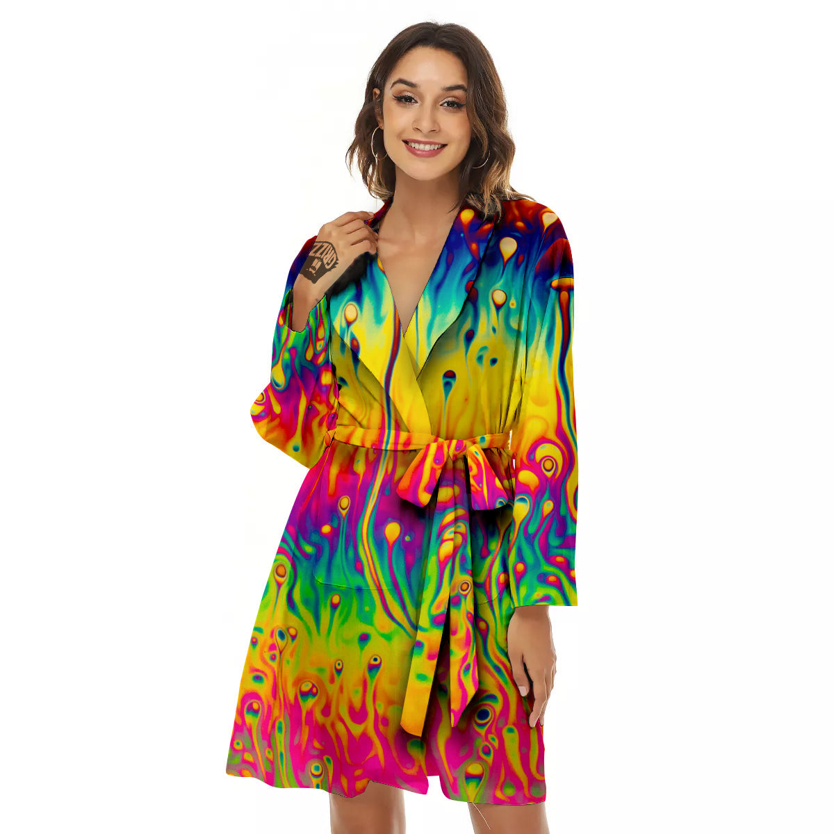 Abstract Psychedelic Rainbow Acid Print Women's Robe-grizzshop