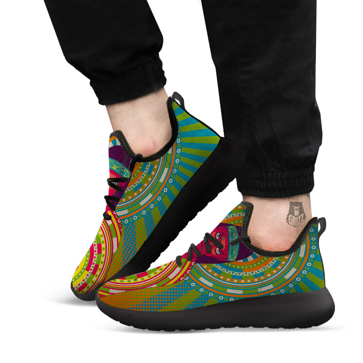 Abstract Psychedelic Women Print Black Athletic Shoes-grizzshop