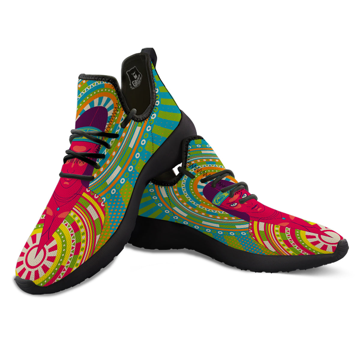 Abstract Psychedelic Women Print Black Athletic Shoes-grizzshop