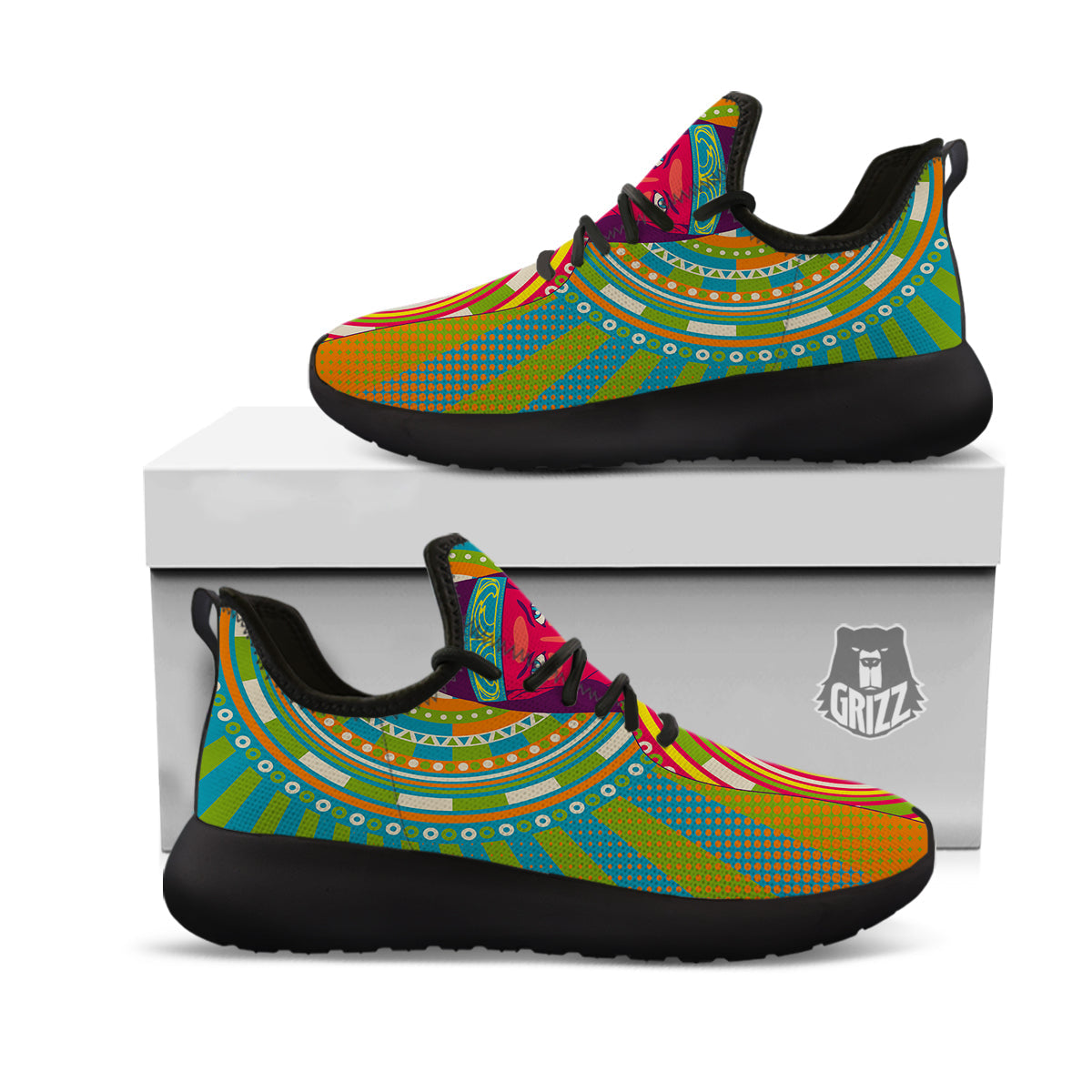 Abstract Psychedelic Women Print Black Athletic Shoes-grizzshop