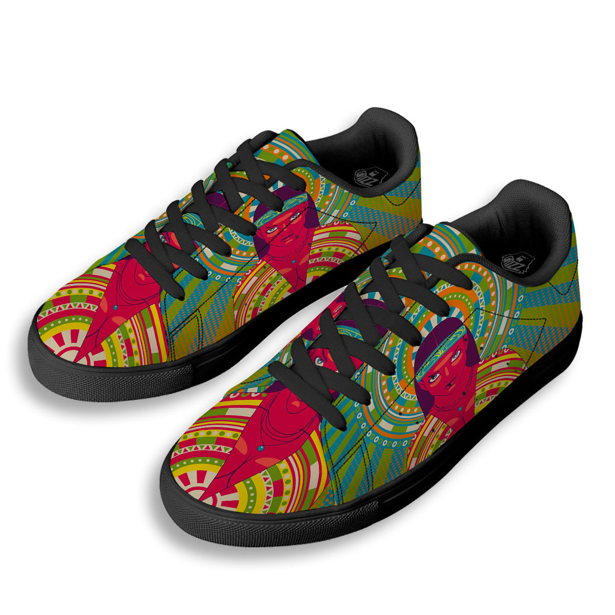 Abstract Psychedelic Women Print Black Low Top Sneakers-grizzshop