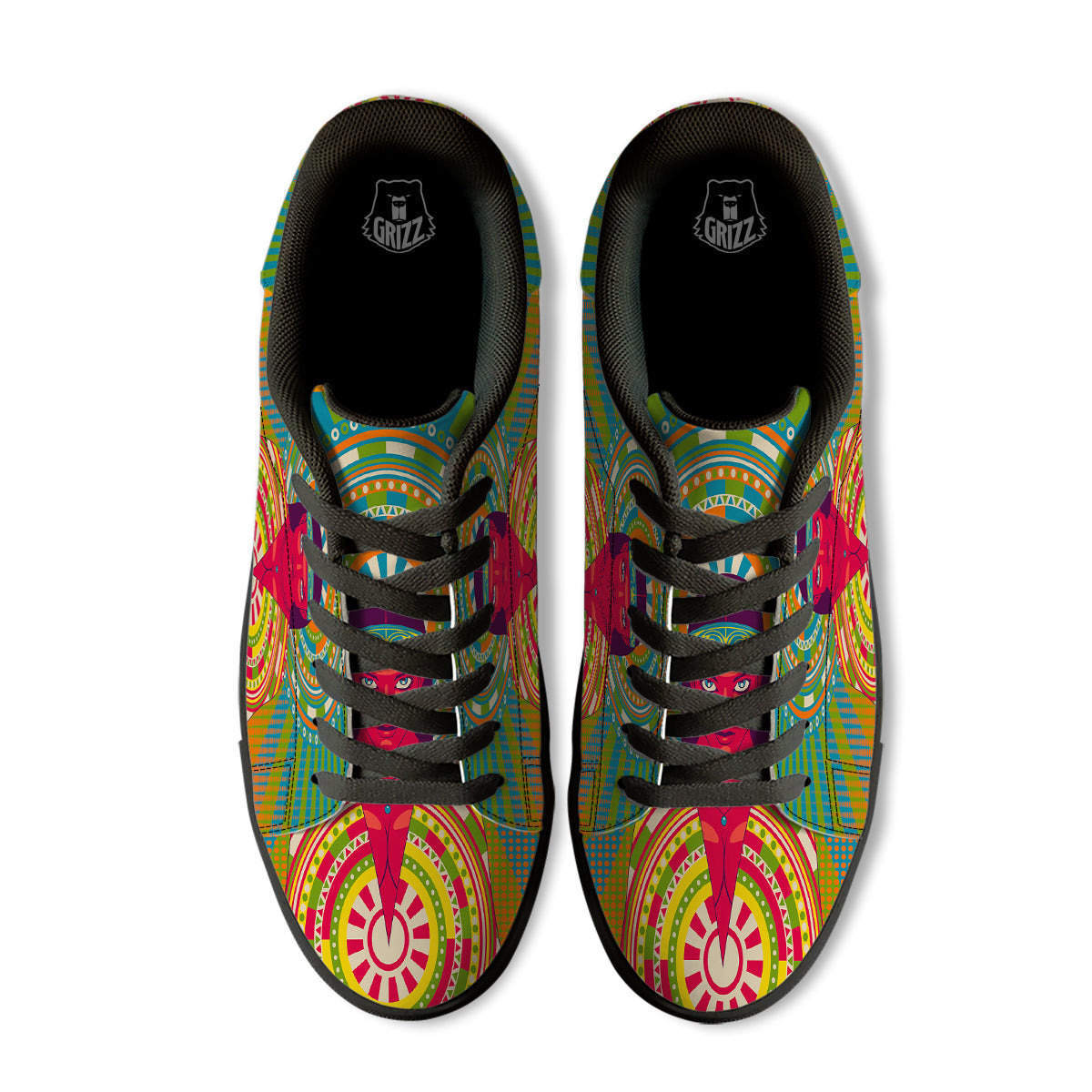 Abstract Psychedelic Women Print Black Low Top Sneakers-grizzshop