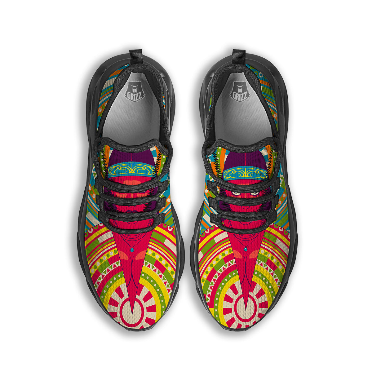 Abstract Psychedelic Women Print Black Running Shoes-grizzshop