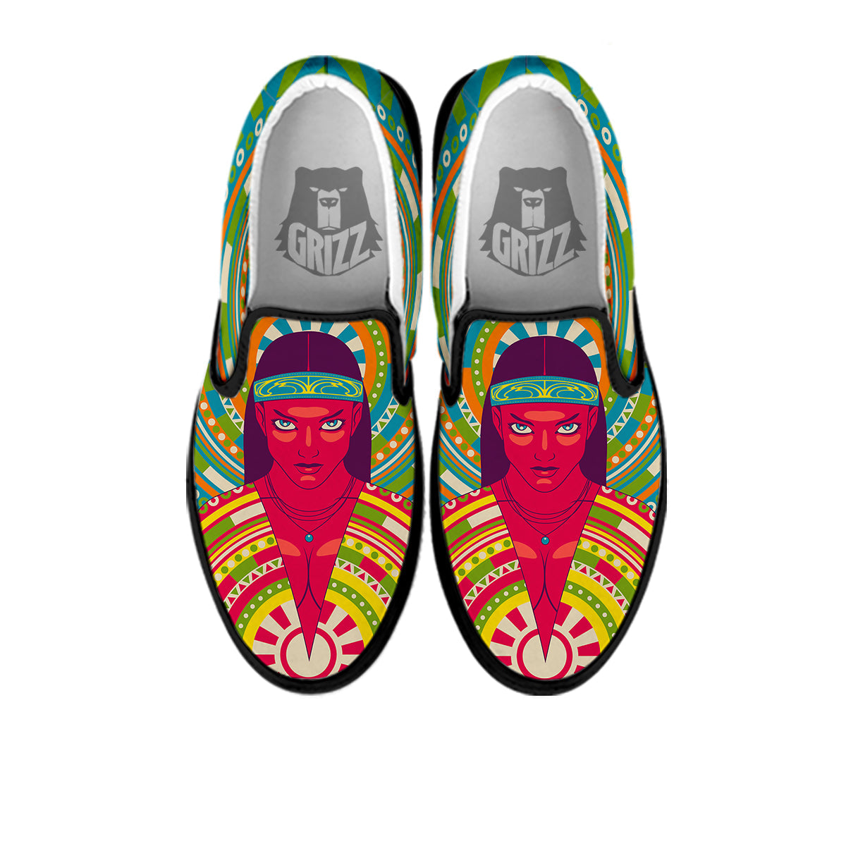 Abstract Psychedelic Women Print Black Slip On Shoes-grizzshop